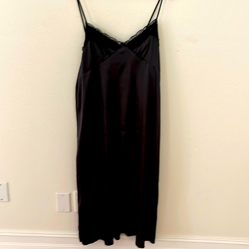 Black silky look and lace maxi dress or sexy night gown